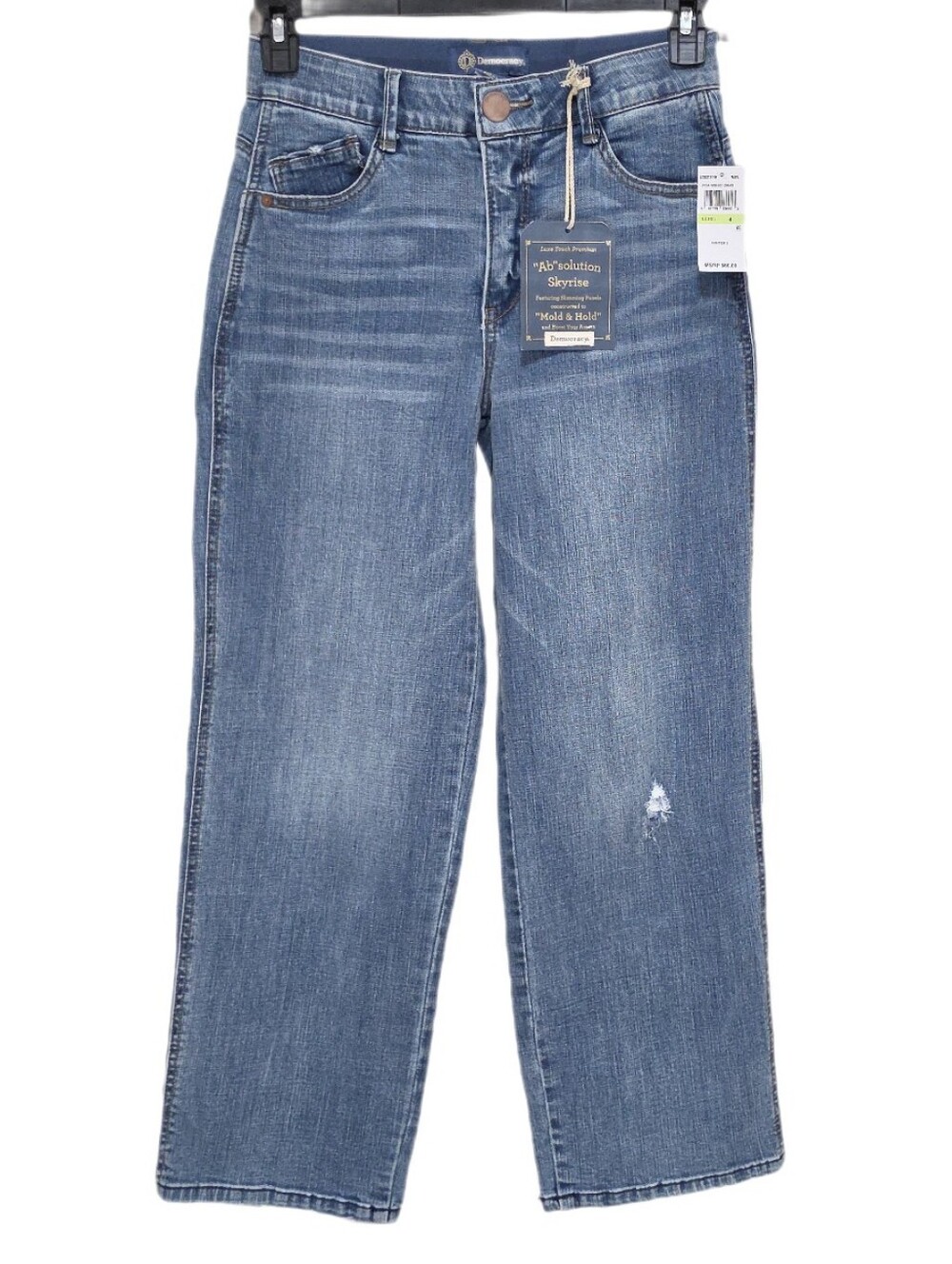 Democracy Deep-V Relaxed Straight Leg Jeans Skyrise Ab Solution Mid Blue 4